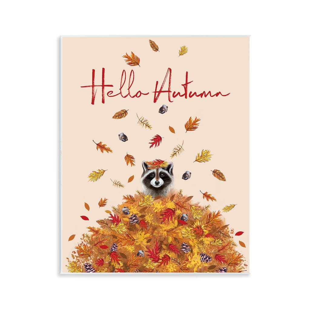 Stupell Hello Autumn Raccoon Wall Plaque Art Design By Elizabeth Tyndall