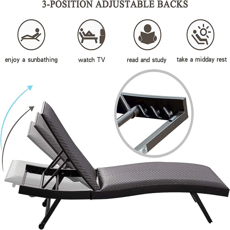Patio Reclining Chair Furniture Set Outdoor PE Wicker Chaise Lounge(Set of 2)