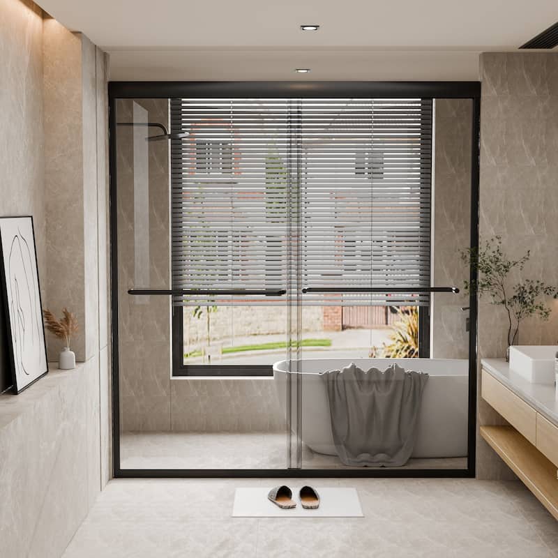 45''/54''W x 70'' H Glass Double Sliding Shower Door in Black/Chrome - 54x70 - Matte Black