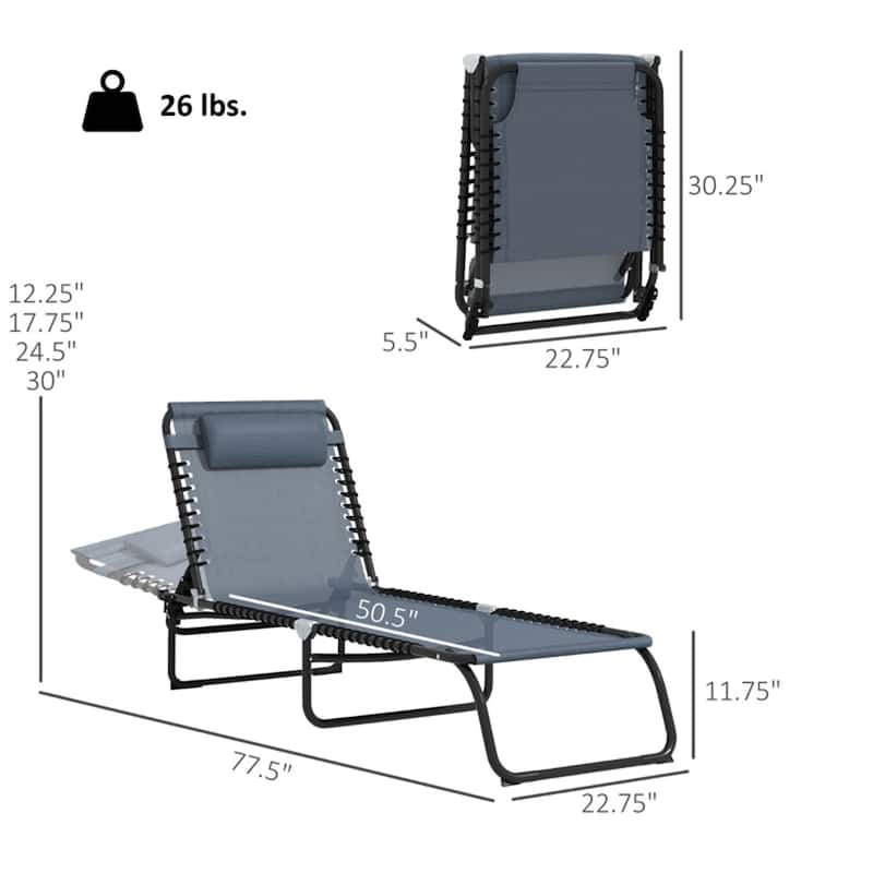 Mesh Steel Folding Lounge Chairs Set of 2 with Adjustable Recline - 77.5" L x 22.75" W x 11.75" H