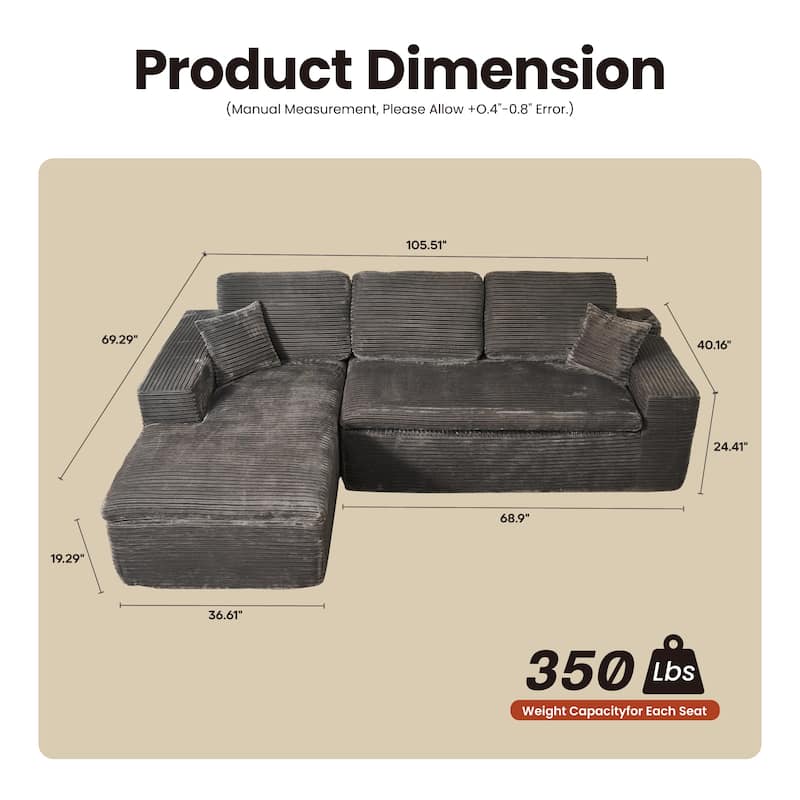 OVIOS No-Assembly L-Shaped Chaise Sofa
