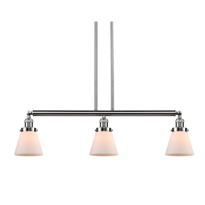 Innovations Lighting Small Cone 3 Light 39" Wide Linear Chandelier - Brushed Satin Nickel / Matte White Cased