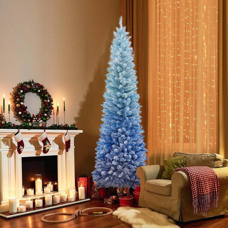 Snow Flocked Artificial Christmas Tree Blue Gradient Xmas Tree
