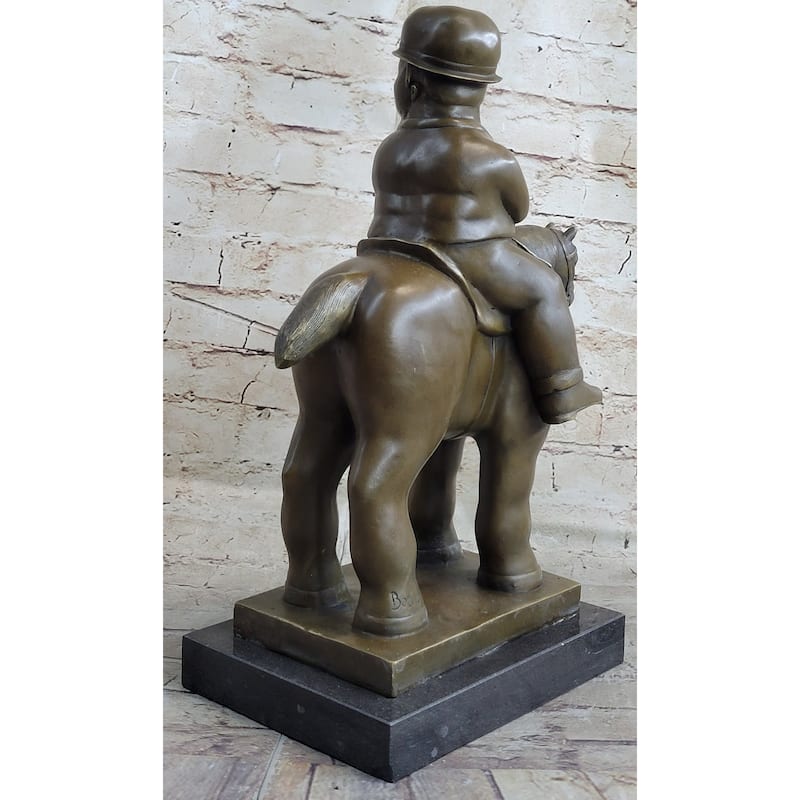 Man On A Horse By Fernando Botero Bronze Statue Sculpture Marble Base 15 Inches X 10 Inches