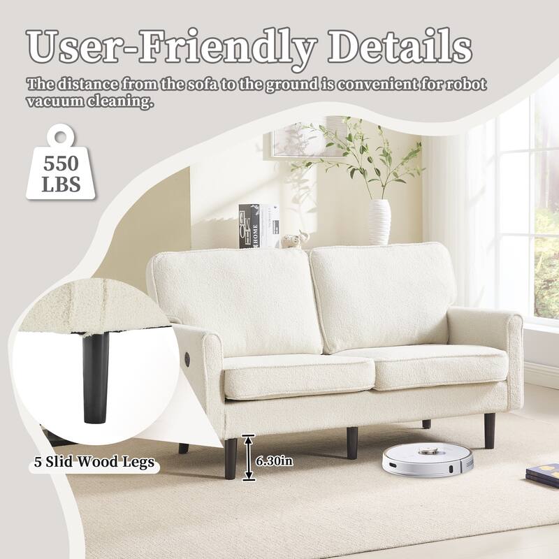 Loveseat Sofa Upholstered Deep Seat Sofa Modern Love Seat with USB & Removable Pillow Cover, Pockets 2-seat Armchair