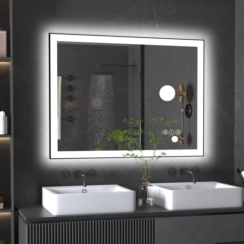 QuivaraView Premium Black Aluminum Framed LED lighting Vanity Mirrors - 48" x 36"