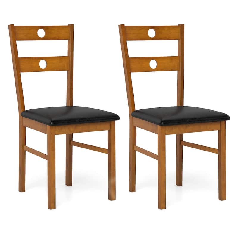 Costway Wood Dining Chairs Set of 2/4 with Rubber Wood Frame, Padded - See Details - Walnut-2 PCS - Set of 2