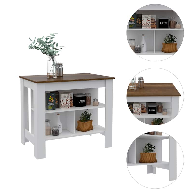 Kitchen Island,Storage Island, Four Legs, Three Shelves