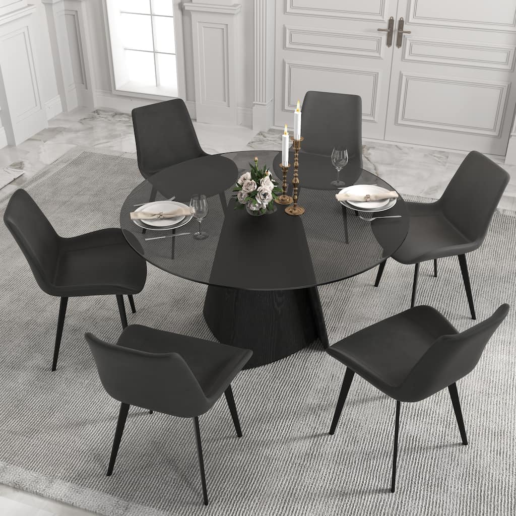 Modern Dining Glass Round Table, 53" Dining Table with Susan with Wood Legs for Dining Room Kitchen