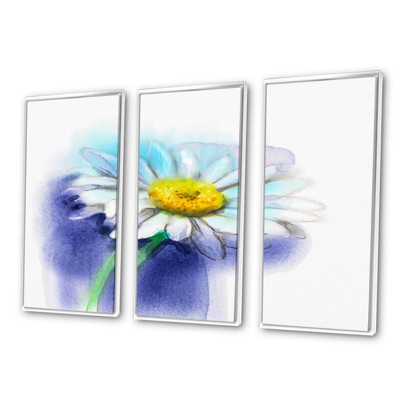 Designart "White Gerbera Daisy in Blue" Floral Framed Wall Art Set of 3