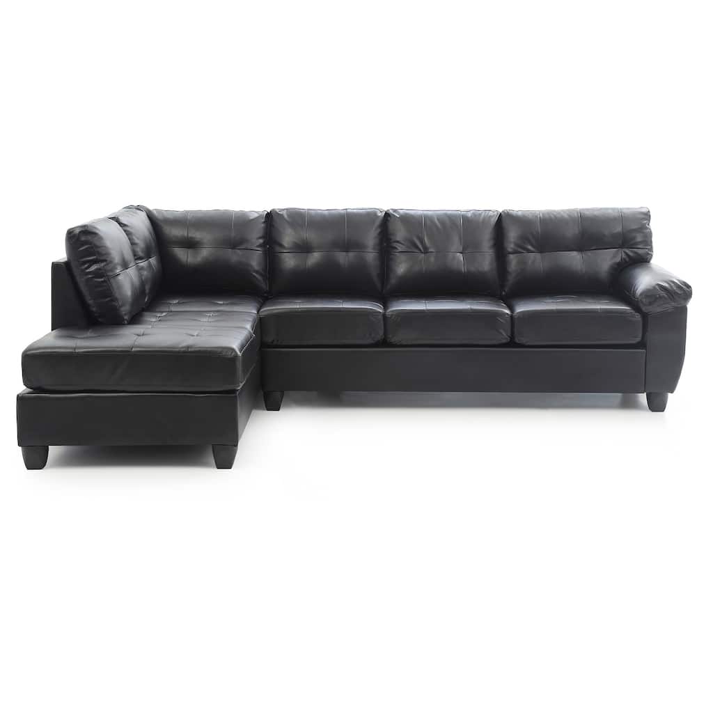 Tufted Reversible Faux Leather L-Shape Sectional Sofa - 111" - Black