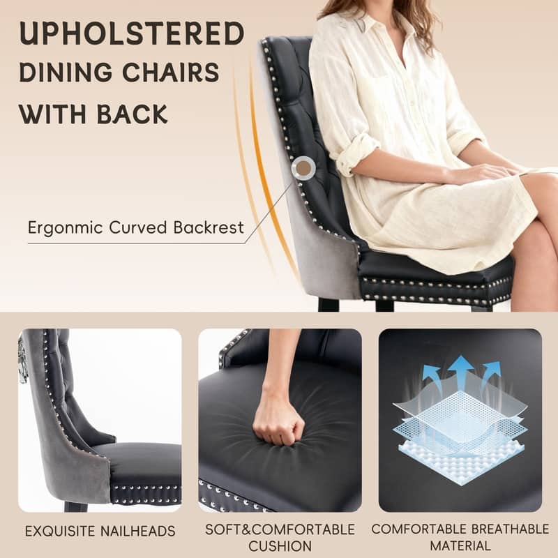 High-end Tufted Velvet Upholstered Nailhead Dining Chair Set of 4