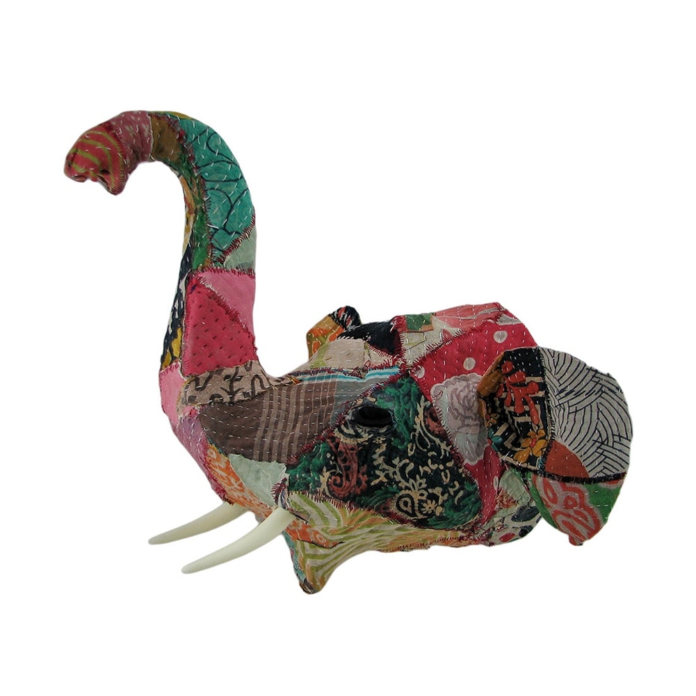 Recycled 15 Inch Fabric Covered Trunk Up Elephant Head Wall Mount Bust  Bed Bath  Beyond 16752550