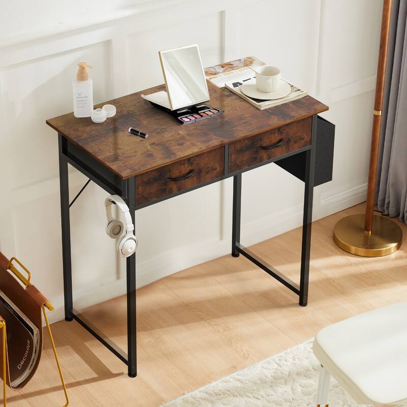 Computer Desk - Features Storage, Fabric Bag, Headphone Hook - Brown - 32 Inches