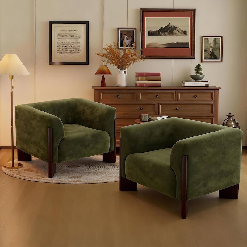2 Set Modern 41"W Accent Chair for Living Room - Green/ Chenille