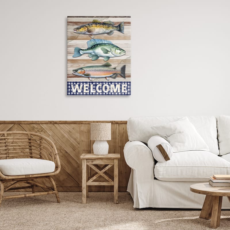 Stupell Welcome with Rustic Fish Canvas Wall Art Design By Nicole DeCamp