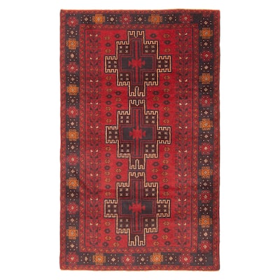 ECARPETGALLERY Hand-knotted Baluch Red Wool Rug - 3'9 x 6'1