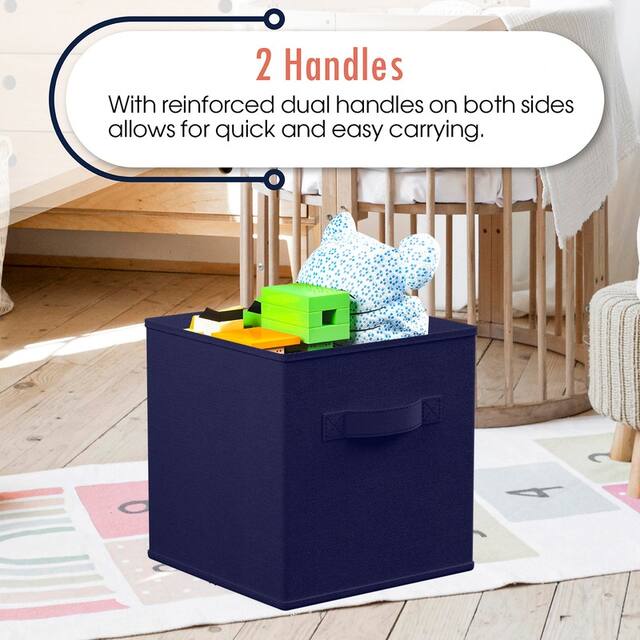 6 Pack Foldable Collapsible Storage Box Bins Shelf Basket Cube Organizer with Dual Handles -13 x 13 x 13
