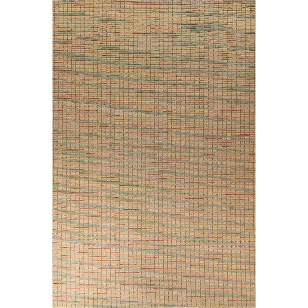 All-Over Checkered Moroccan Large Area Rug Hand-Knotted Wool Carpet - 9'10"x 14'4"