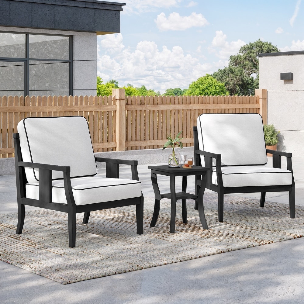3-Piece Solid Teak Outdoor Patio Furniture Set Armchairs & Storage Table