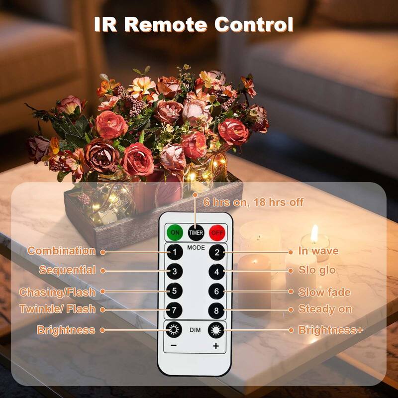 3 Pack Mason Jar Centerpiece with LED Lights & Wooden Tray, Farmhouse Floral Centerpieces for Dining Table, Coffee Table