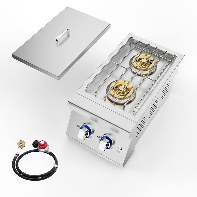 Double Grilling Side Burners, 2 x 17,000BTU Liquid Propane, Convertible to Natural Gas, 304 Stainless Steel Built