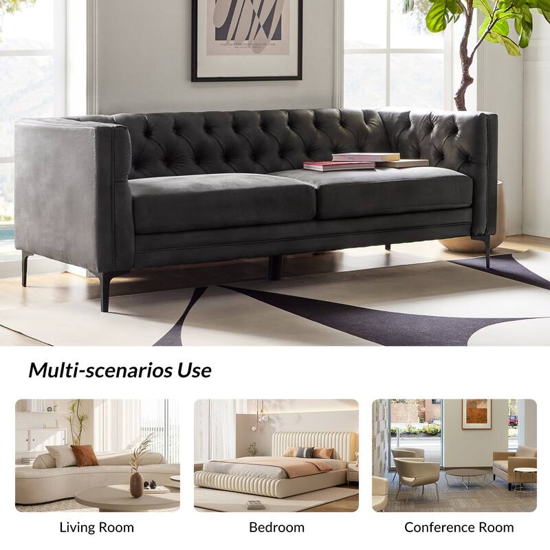 Calymne 84" Classic Square Arms Sofa with Button-Tufted Back by HULALA HOME