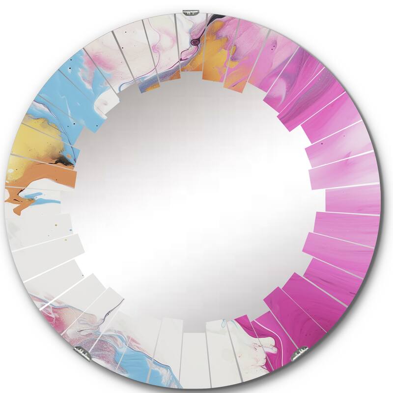Designart "Fushia Pink and Light Blue Fluid Illusions II" Abstract Modern Wall Mirror