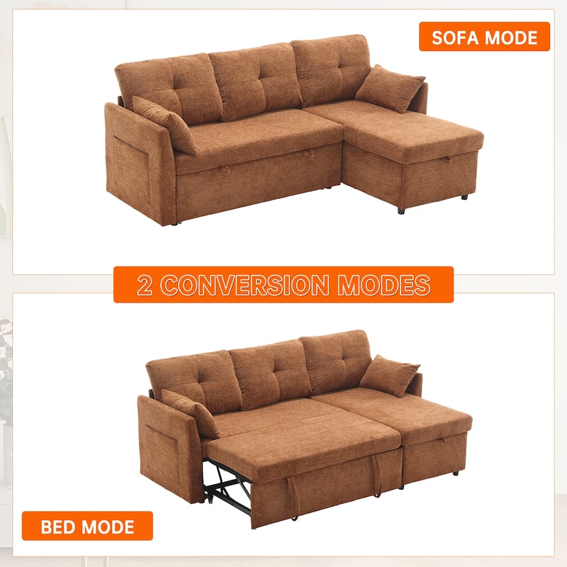 Corduroy/Chenille Upholstered L-Shaped Storage Reversible Chaise Sectional Sofa with Side Pocket