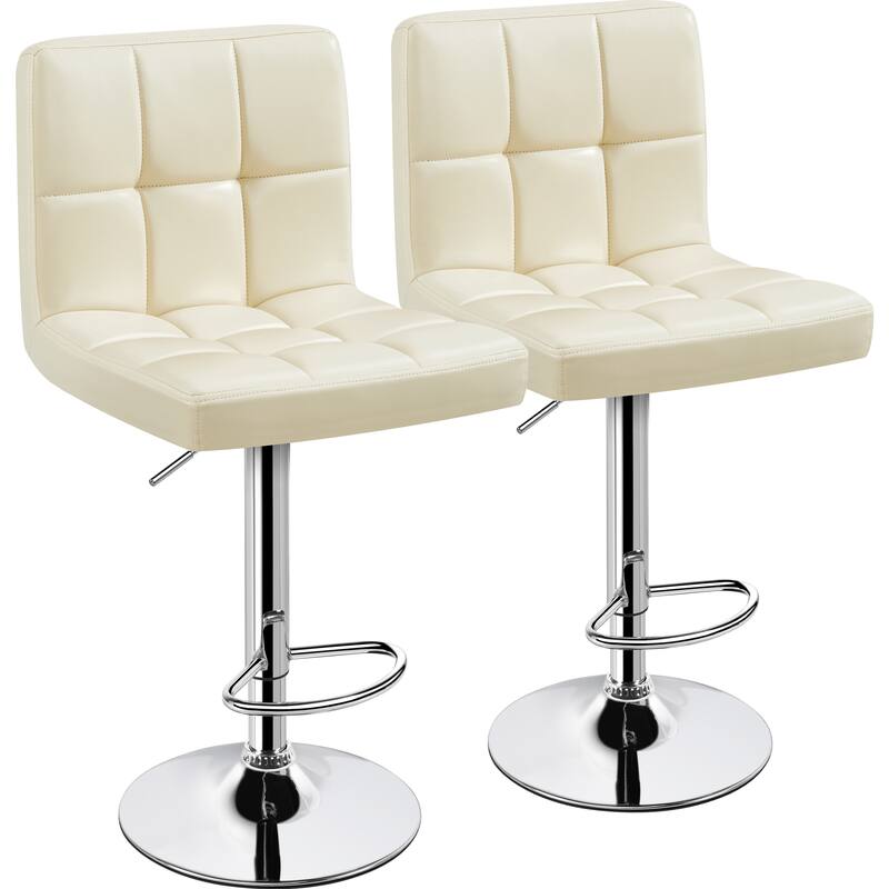 Yaheetech 2pcs Adjustable Modern Faux Leather Swivel Bar Chairs - Beige