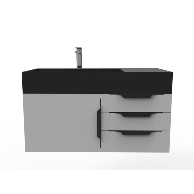 Amazon 36" Wall Mounted Bathroom Vanity Set w/ Black Top - Grey - Matte