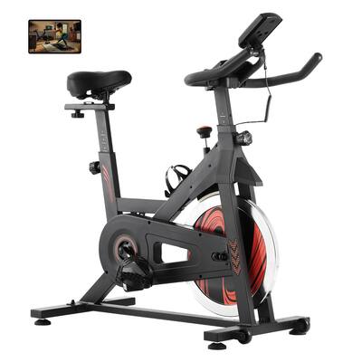 Black Steel Magnetic Resistance Stationary Exercise Bike with LCD Display Perfect for Indoor Use - 43.50” x 19.495” x 45.08”