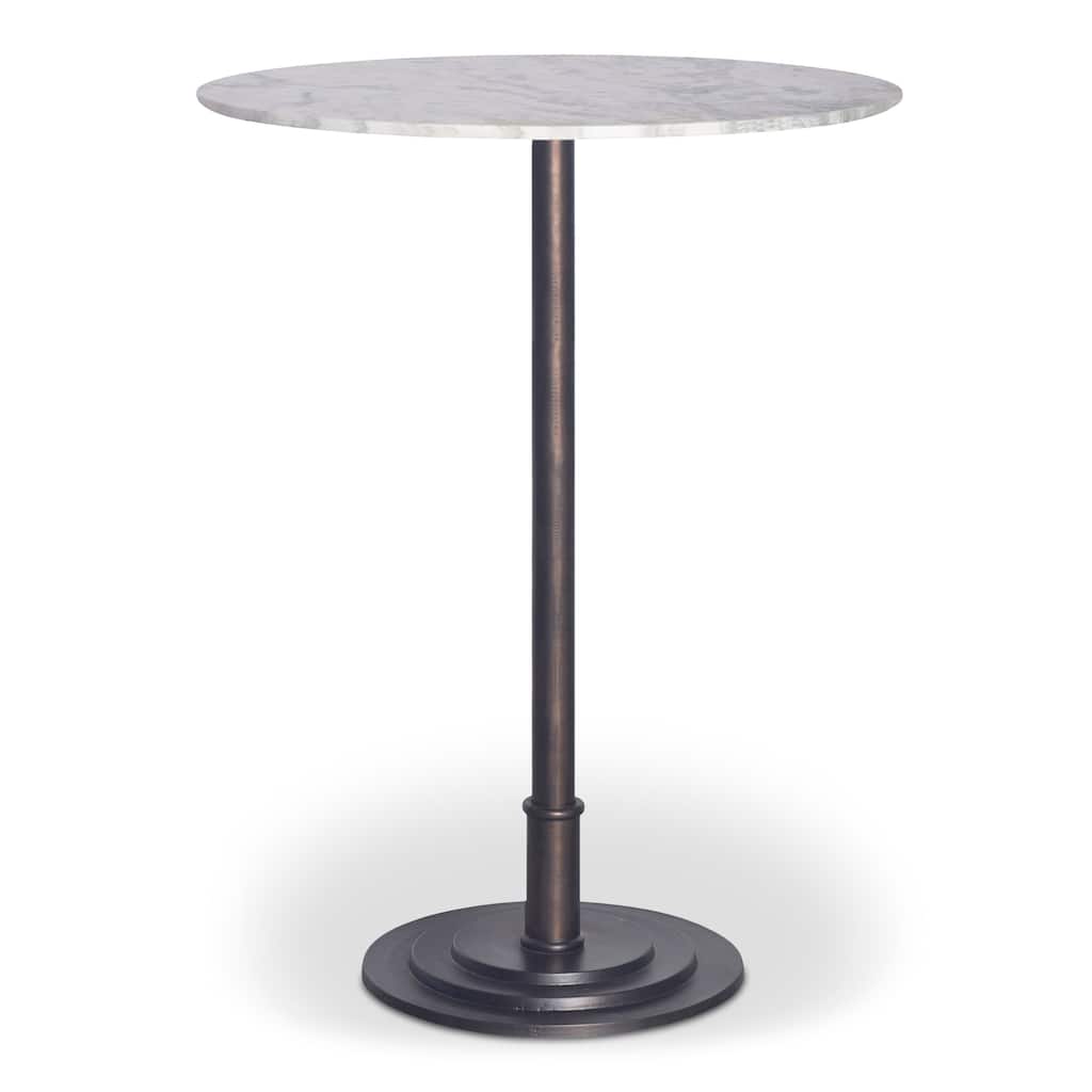 NADAAL STUDIOS Myric Bar Table, White Marble Top on Layered Cast Aluminum Base, White Marble