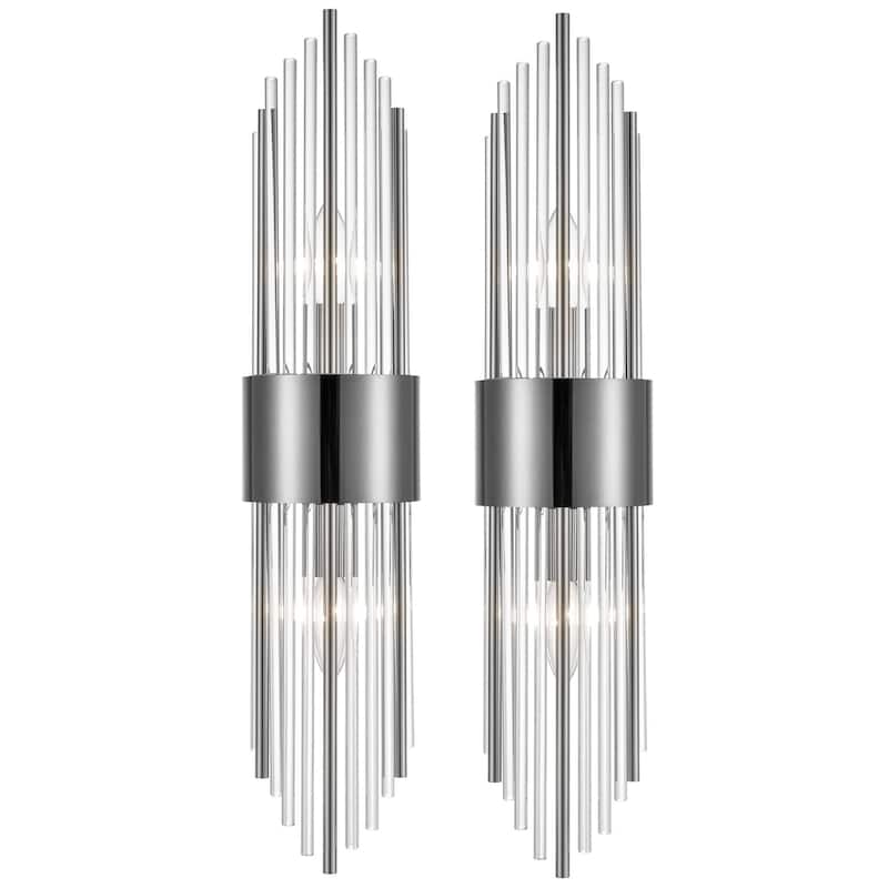 Cabrera Modern Metal Wall Sconce with Beautiful Crystal Clear Glass Rods for Bathroom Set of 2