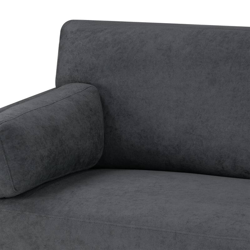 Birre Dark Gray Micro Boucle Fabric Sofa with Walnut Wood Legs