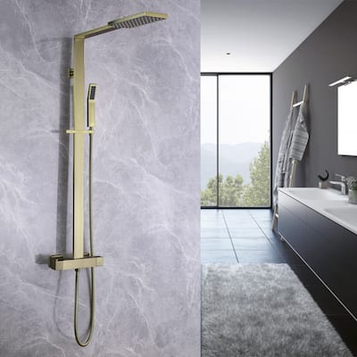 Wall-mounted Thermostatic Exposed Wall Mounted Complete Rain Shower System Black