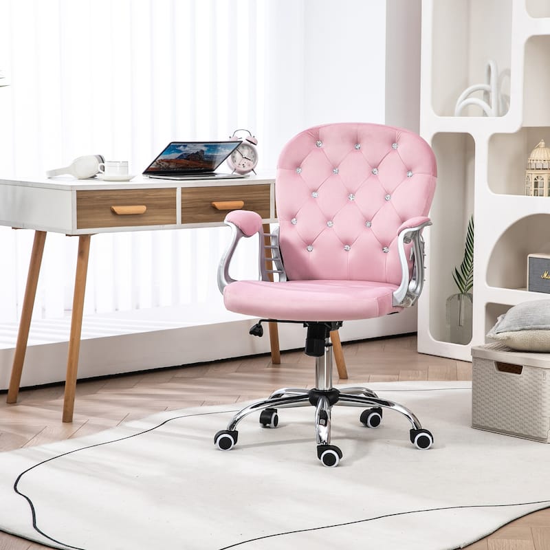 Adjustable Velvet Desk Chair with Swivel Wheels, Padded Armrests, Tilt Function, and Comfortable Curved Backrest for Home Office