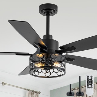 Cusp Barn 52/60/72 Inch Farmhouse Caged Ceiling Fan with Lights and Remote, Industiral 6 Speeds Chandelier Ceiling Fan
