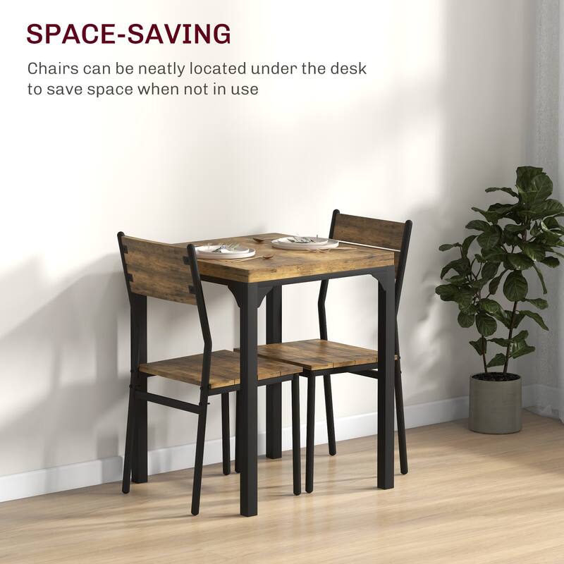 Modern 3-Piece Dining Set with Square Counter Height Bar Table & 2 Rustic Brown Open Back Stools