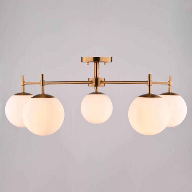 VAXCEL Armitage 5-Light 32 in. Wide Mid-Century Modern Globe Semi Flush Mount Ceiling Lighting Fixture. LED Compatible