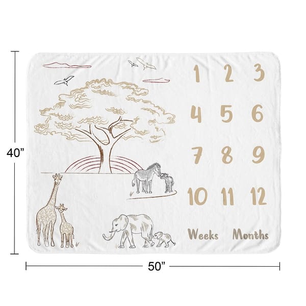 Sweet Jojo Designs Jungle Safari Animals Boy Girl Baby Monthly Milestone Blanket Taupe Black and White Gender Neutral Elephant