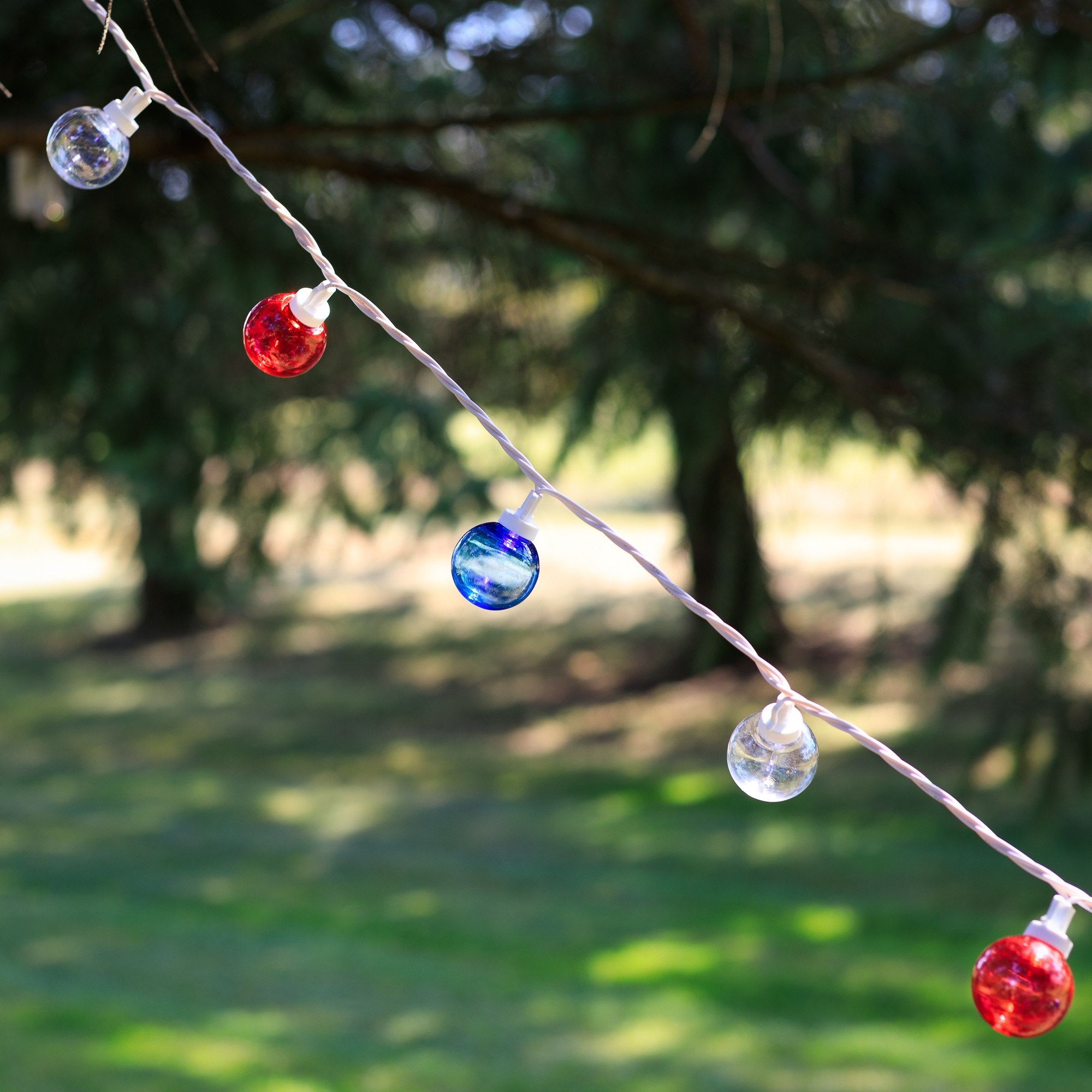Patriotic Led G40 Christmas Lights Red, White Blue 11' White Wire 25Ct