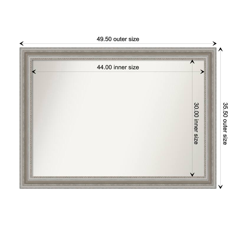Parlor Silver Framed Non-Beveled Custom Wall Mirror, Bathroom Vanity Mirror - Outer Size: 49.5 x 35.5
