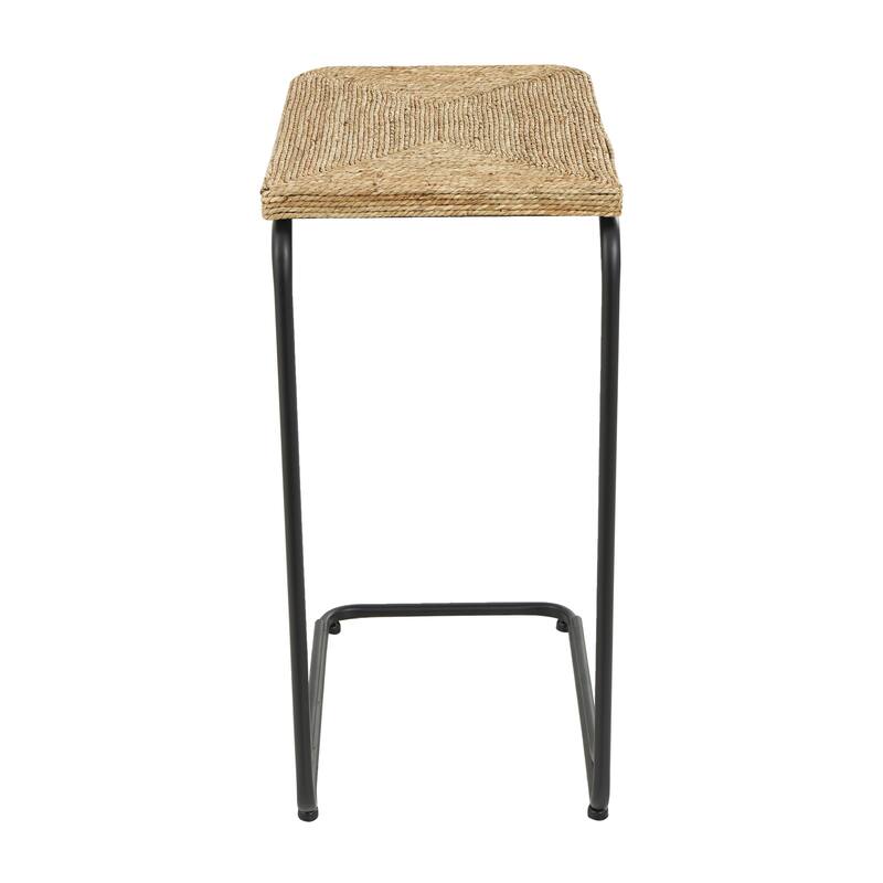 Dried Plant Handmade Coiled C-Shaped Accent Table with Black Metal Legs - Brown - Roche River Decor