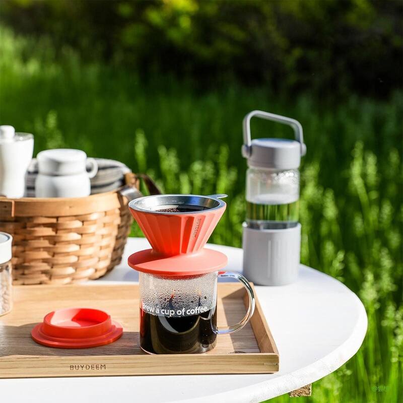 BUYDEEM Reusable Pour Over Coffee Maker Filter Reusabl Silicone Coffee Dripper Set