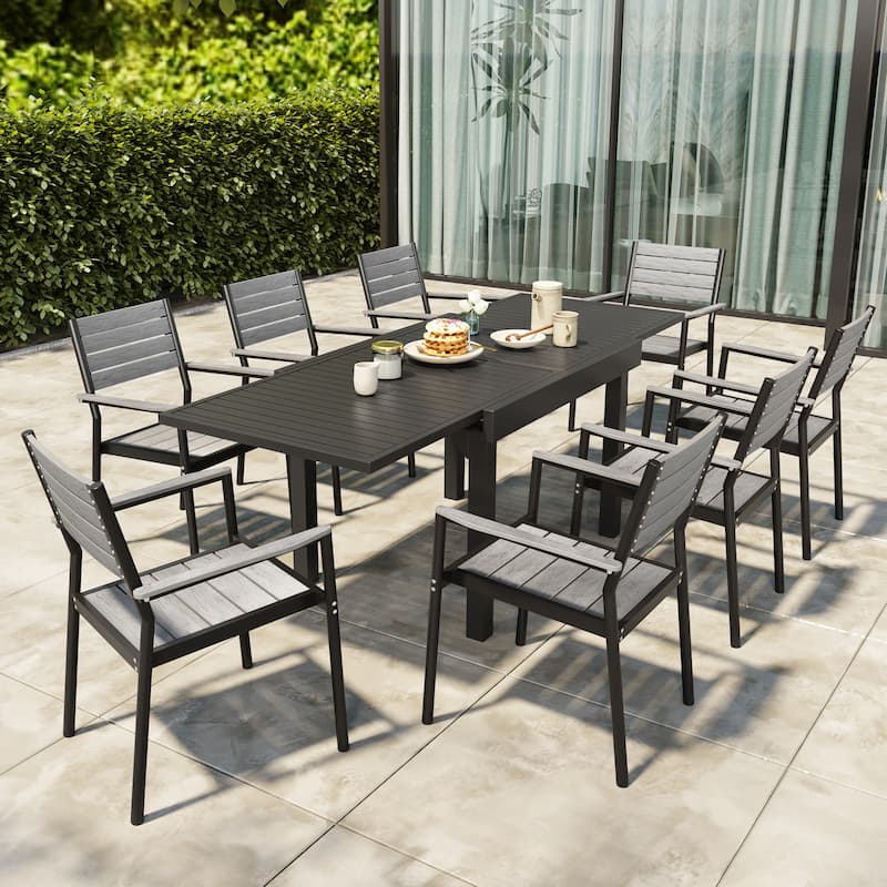 Outdoor 5/7/9 PCS Patio Dining Set Expandable Table with Stackable Dining Chairs
