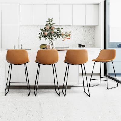 Modern Faux Leather Metal Frame Counter Height Bar Stools (Set of 4)