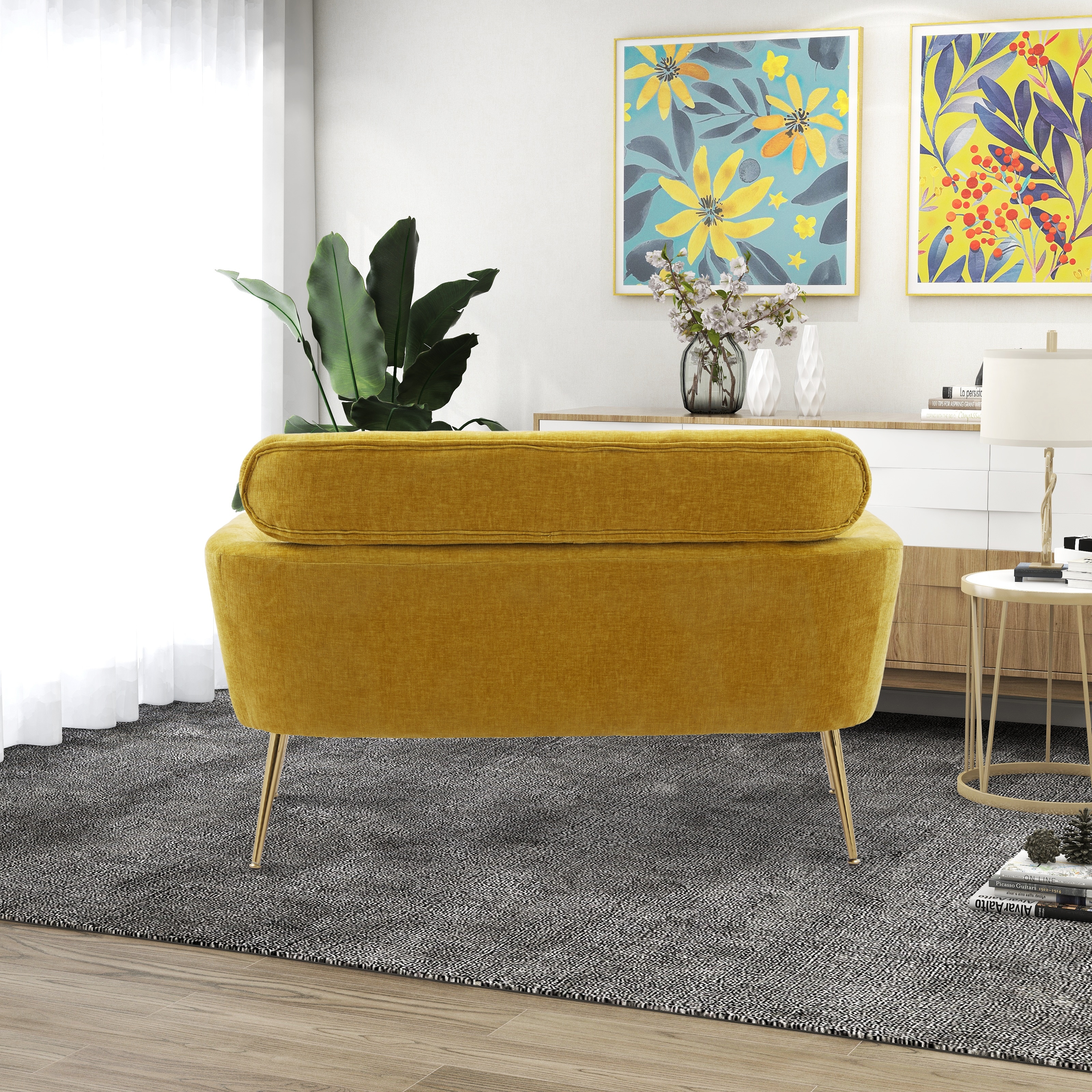 Chenille Loveseat Small Sofa Small Mini Couch Two seater Sofa with 2 Throw Pillows