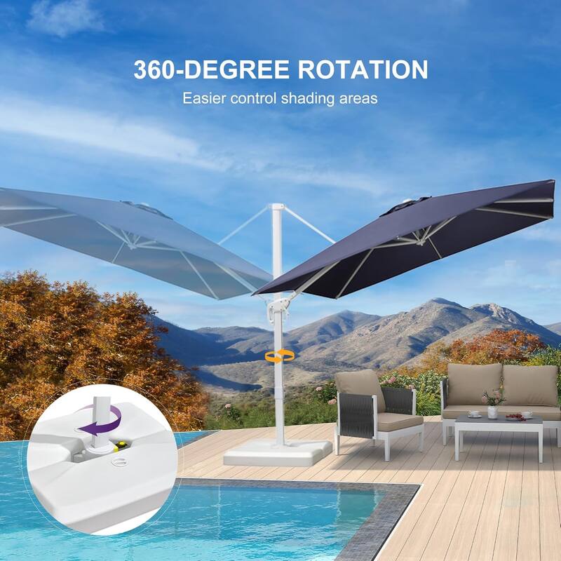 PURPLE LEAF 8 ft White Cantilever Patio Umbrella With Base