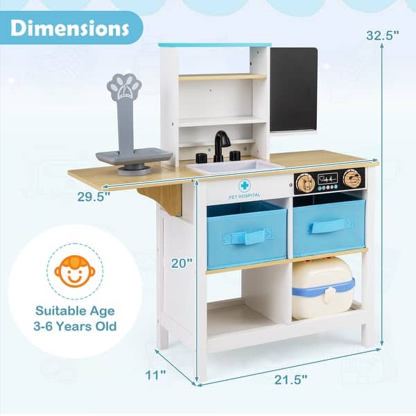dimension image slide 1 of 2, Gymax Play Doctor's Office w/Blackboard Pet Scale Faucet Folding